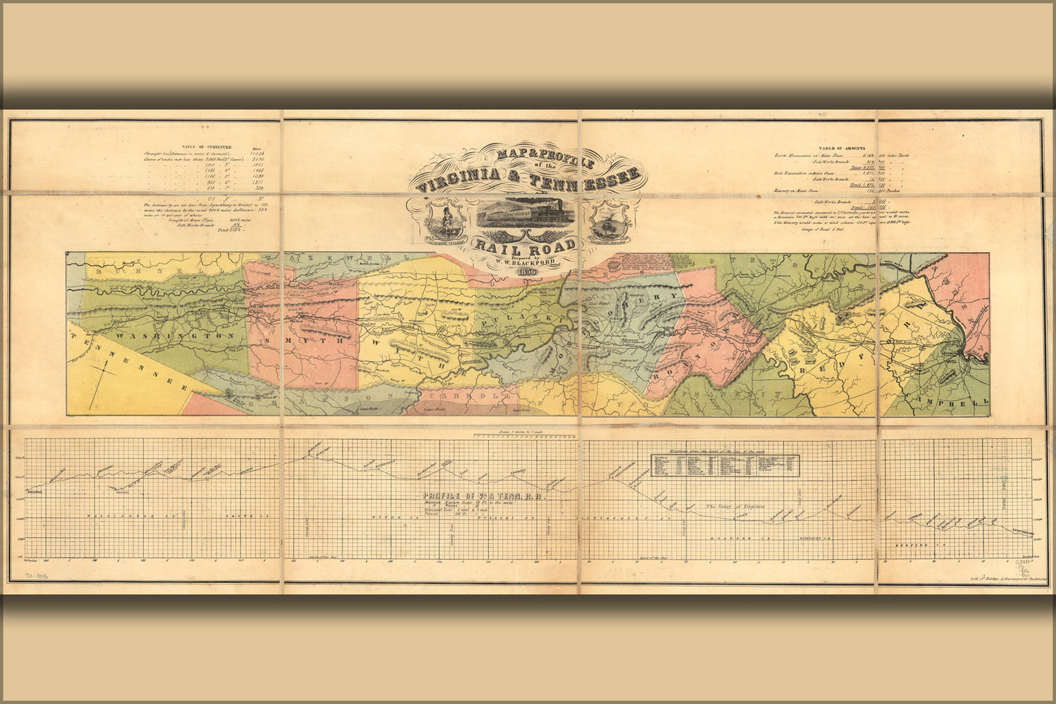 24"x36" Gallery Poster, Map of the Virginia & Tennessee Railroad 1856