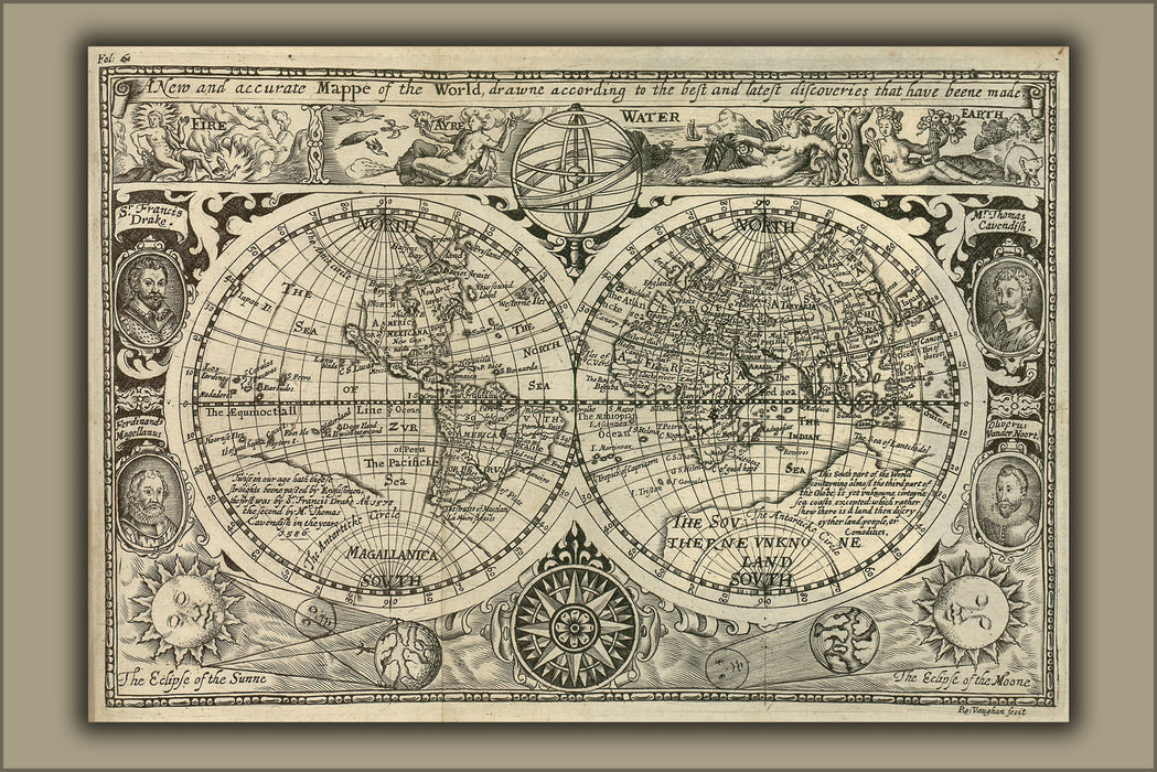 24"x36" Gallery Poster, Map of the World 1628