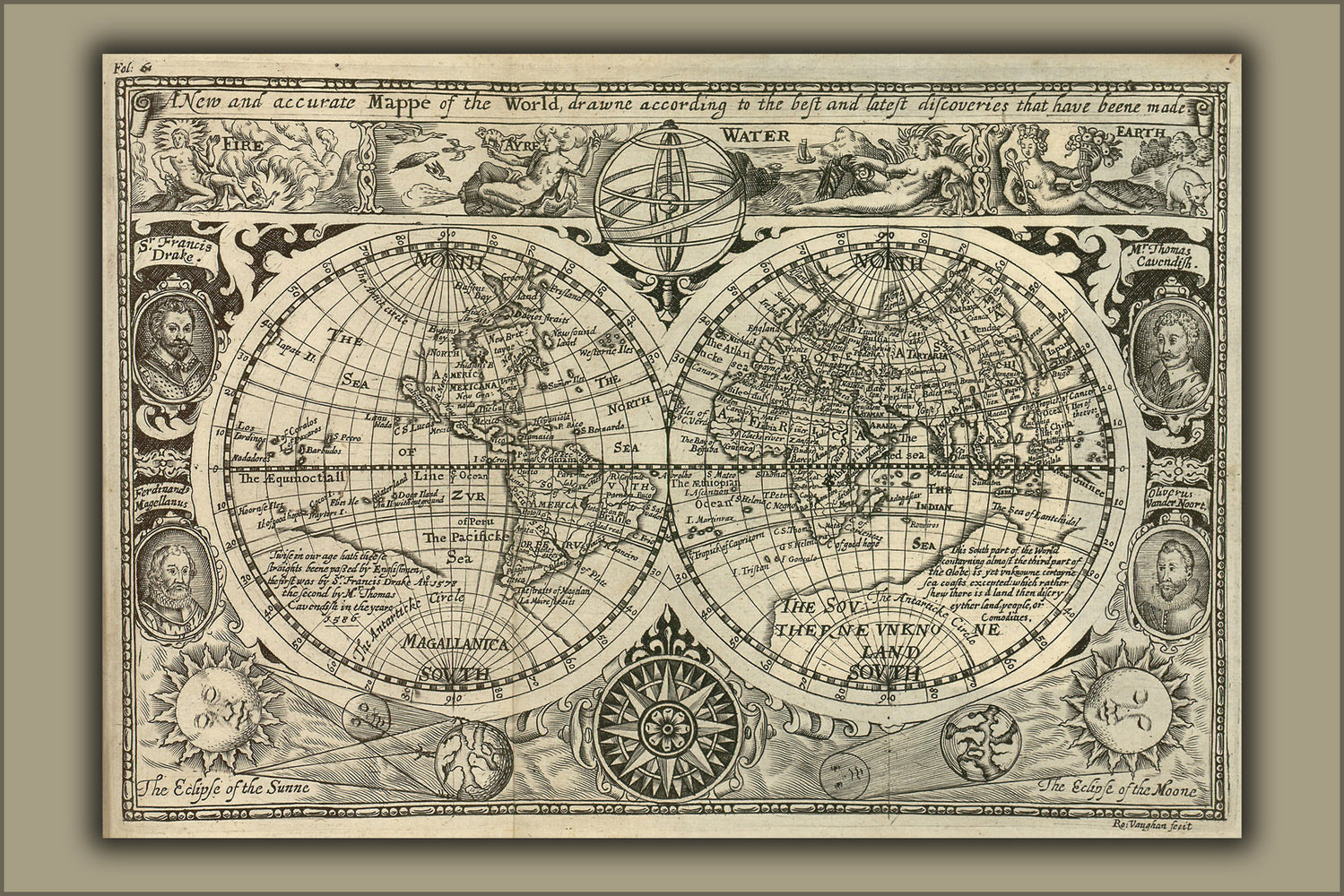 24"x36" Gallery Poster, Map of the World 1628