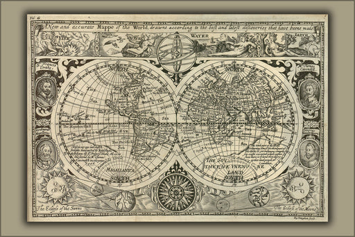 24"x36" Gallery Poster, Map of the World 1628