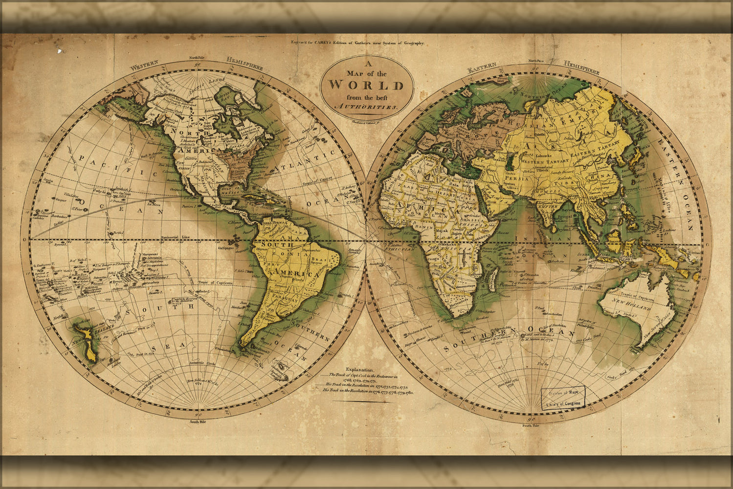 24"x36" Gallery Poster, Map of the World 1795