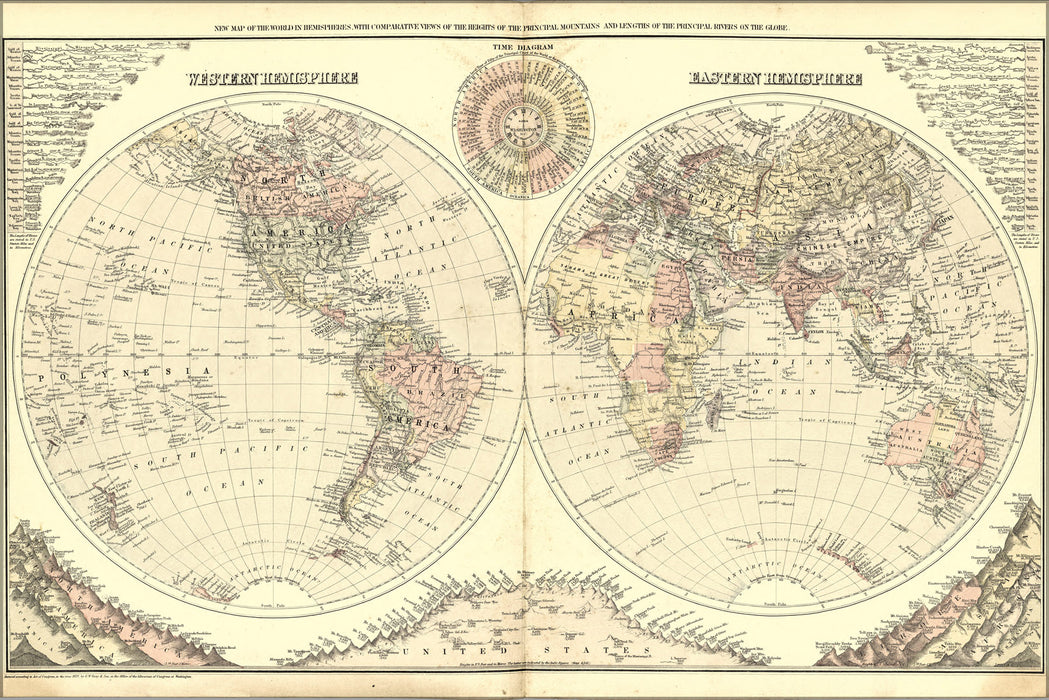 24"x36" Gallery Poster, Map of the World 1894
