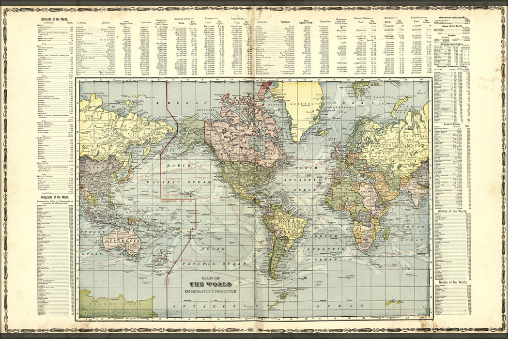 24"x36" Gallery Poster, Map of the World 1906