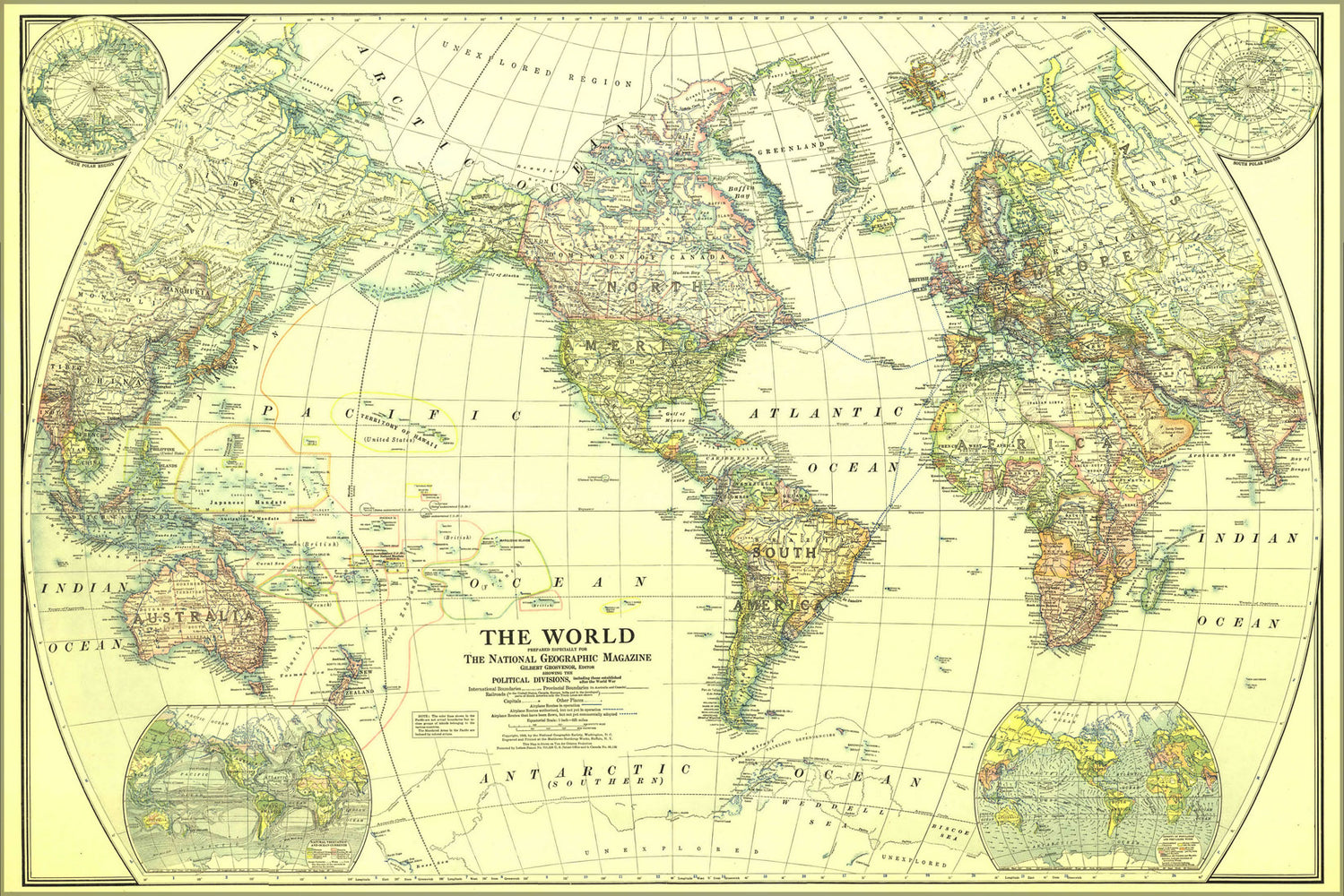 24"x36" Gallery Poster, Map of the World in 1922