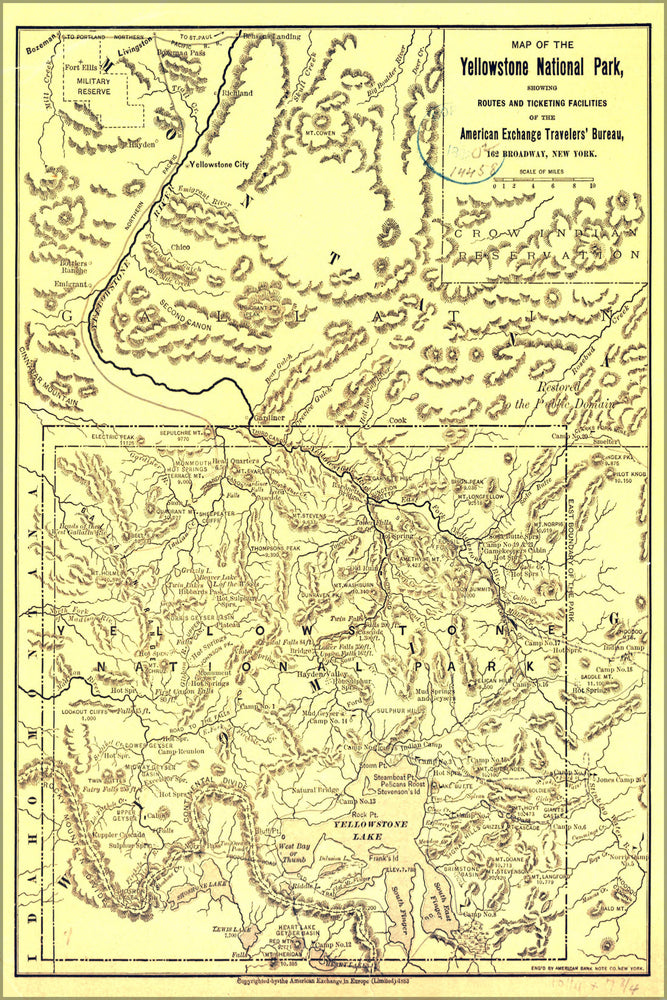 24"x36" Gallery Poster, Map of the Yellowstone National Park 1883 p2