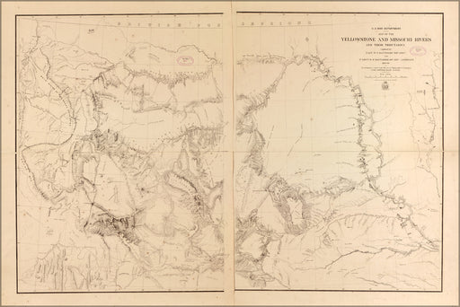 24"x36" Gallery Poster, Map of the Yellowstone and Missouri Rivers 1868