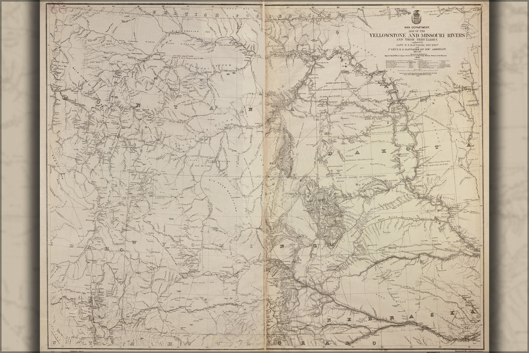 24"x36" Gallery Poster, Map of the Yellowstone and Missouri Rivers 1877