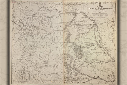 24"x36" Gallery Poster, Map of the Yellowstone and Missouri Rivers 1877