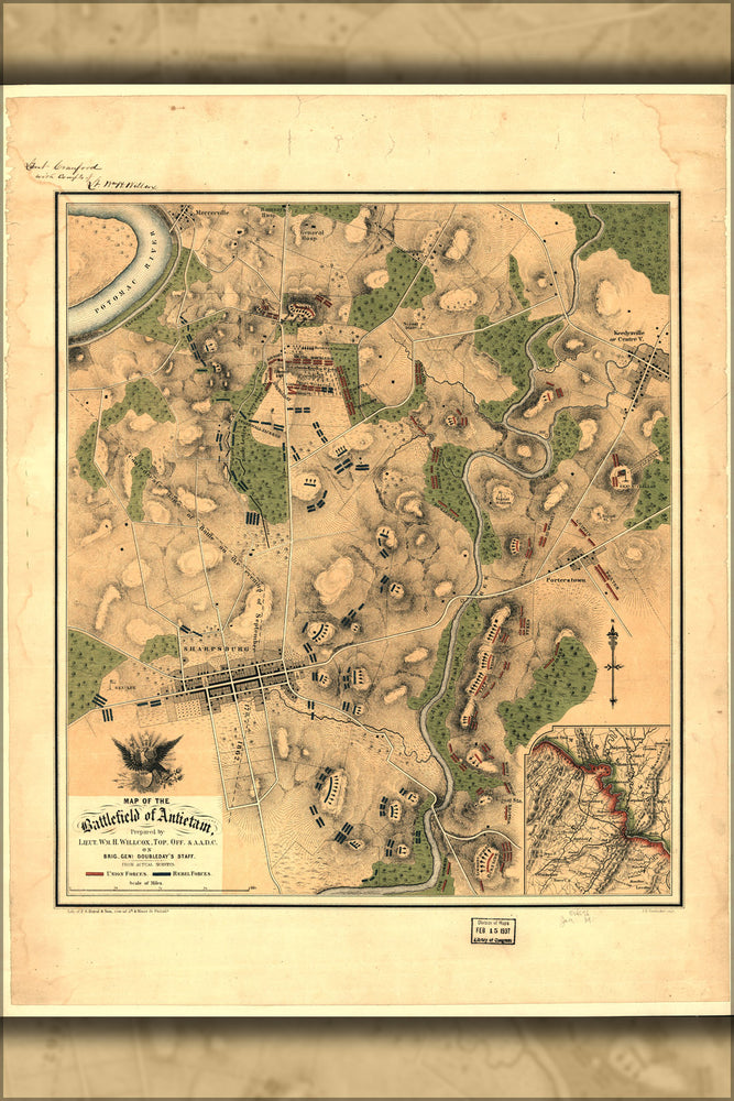 24"x36" Gallery Poster, Map of the battle field of Antietam 1862