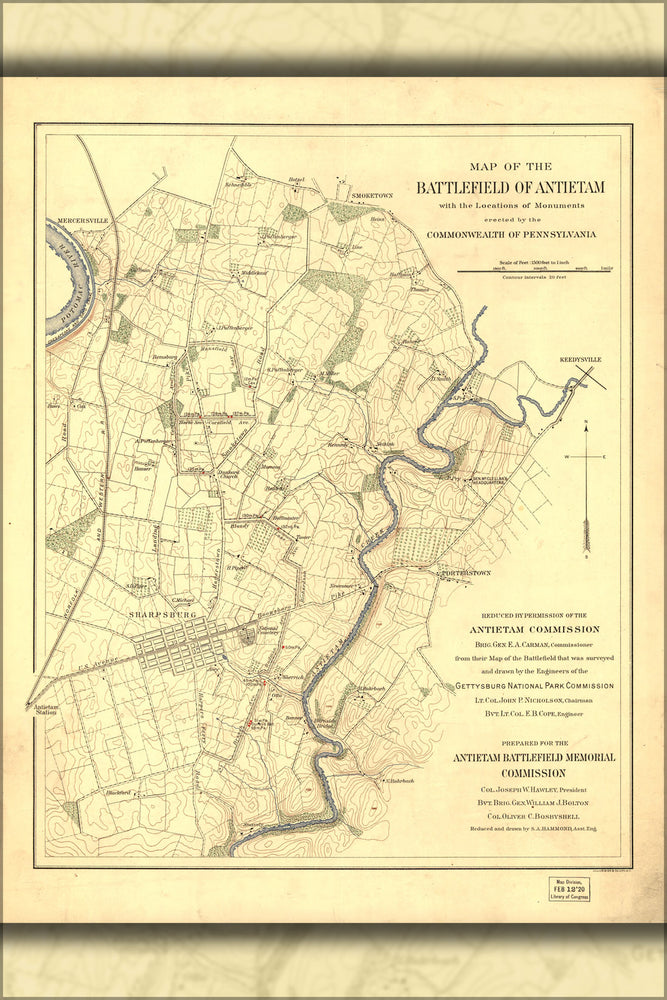 24"x36" Gallery Poster, Map of the battle field of Antietam pub 1908