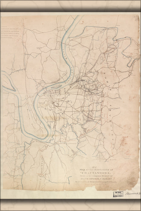 24"x36" Gallery Poster, Map of the battle field of Chattanooga 1864