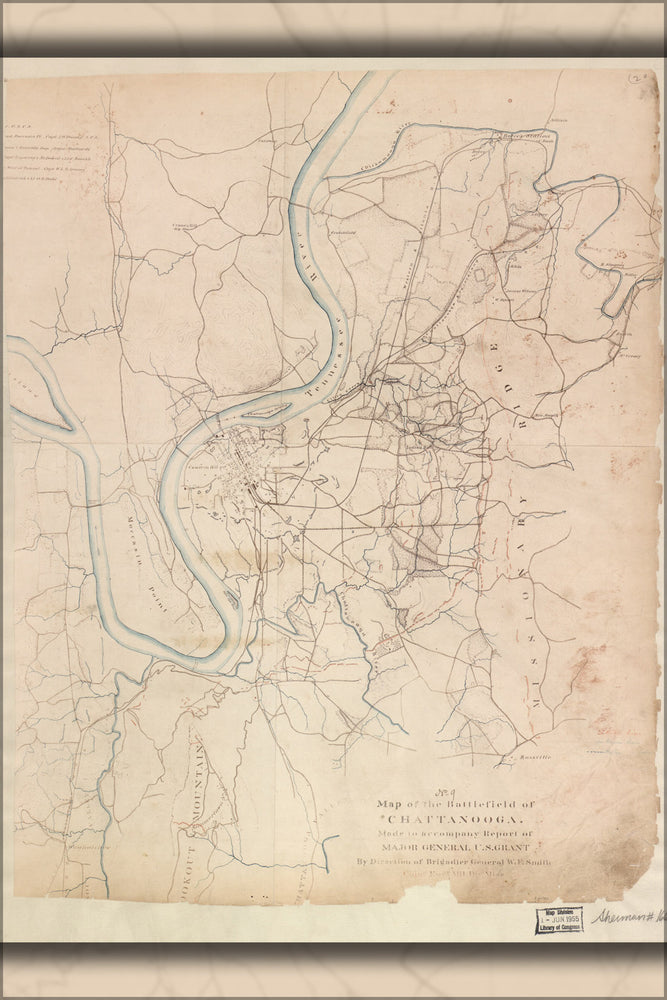 24"x36" Gallery Poster, Map of the battle field of Chattanooga 1864
