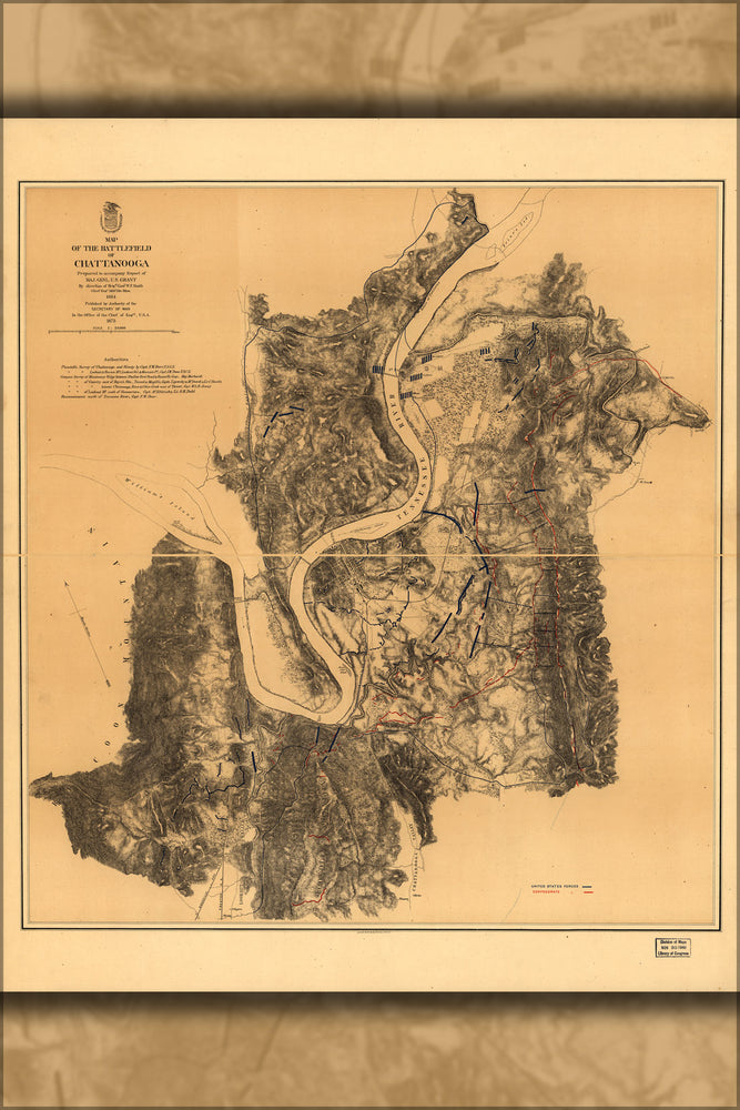 24"x36" Gallery Poster, Map of the battle field of Chattanooga 1875