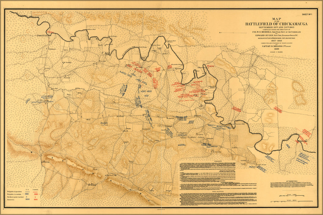 24"x36" Gallery Poster, Map of the battle field of Chickamauga, 1863