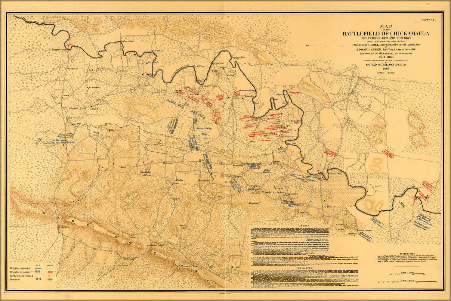 24"x36" Gallery Poster, Map of the battle field of Chickamauga, 1863
