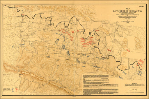 24"x36" Gallery Poster, Map of the battle field of Chickamauga, 1863