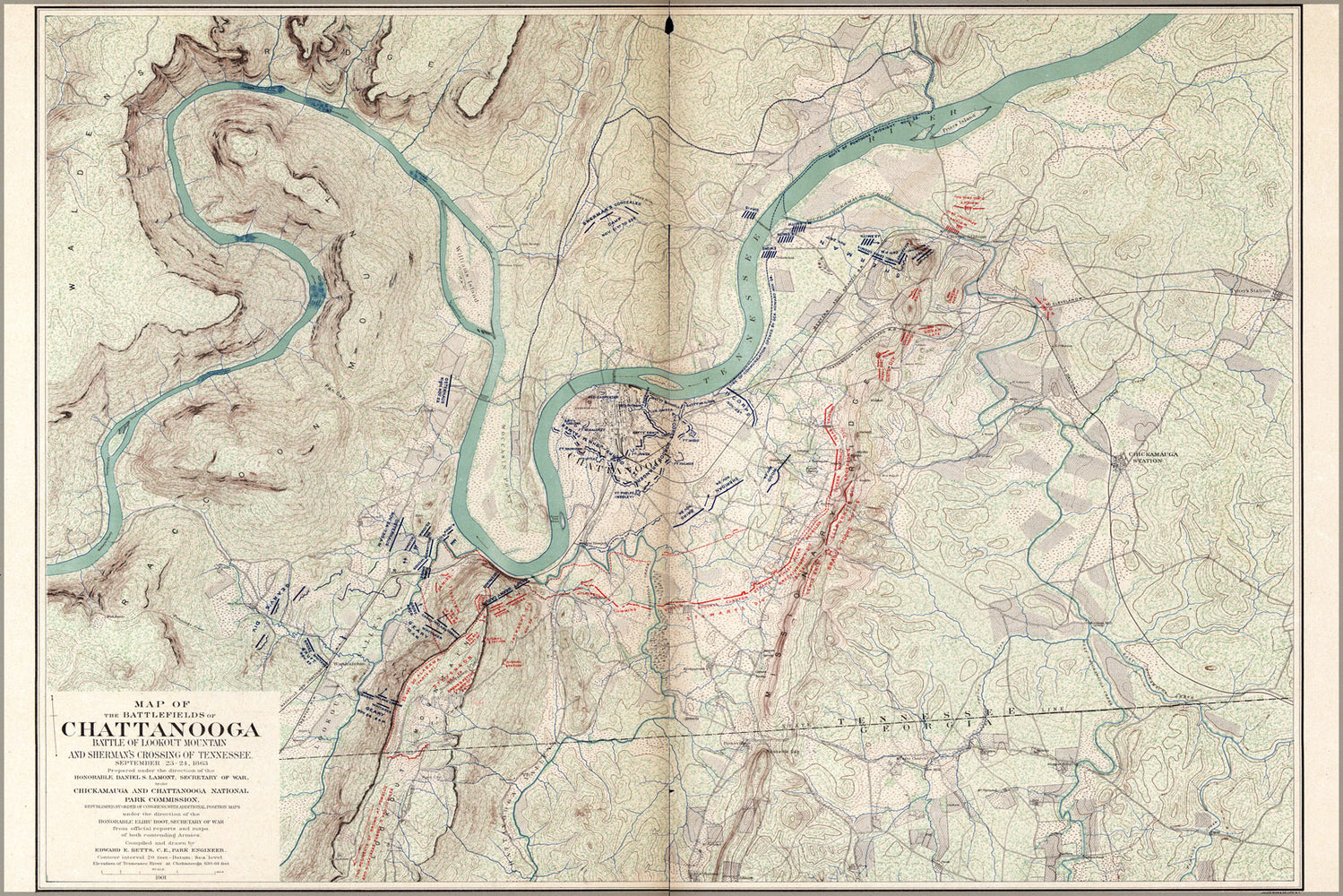 24"x36" Gallery Poster, Map of the battle fields of Chattanooga Lookout Mountain 1901