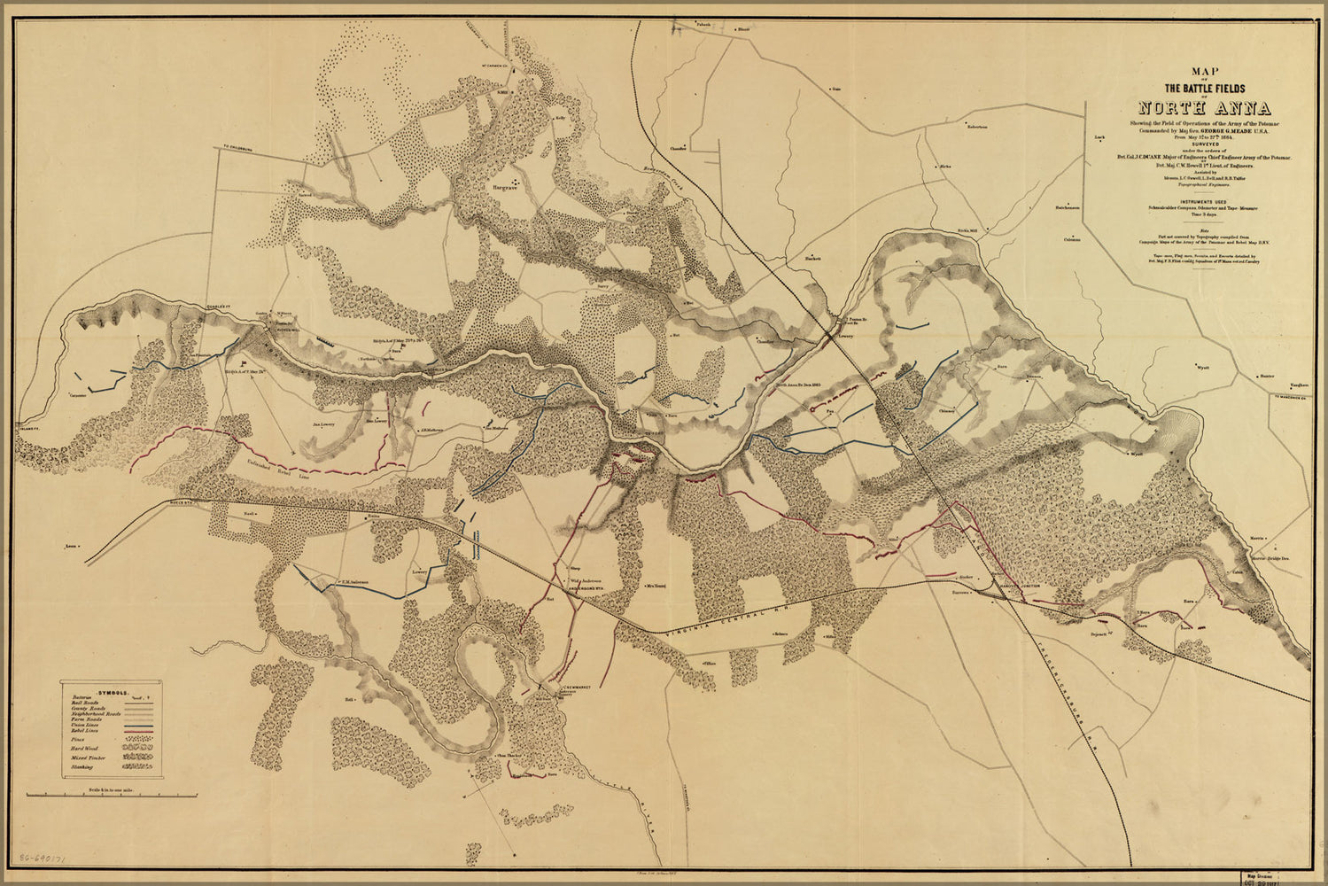 24"x36" Gallery Poster, Map of the battle fields of North Anna 1865