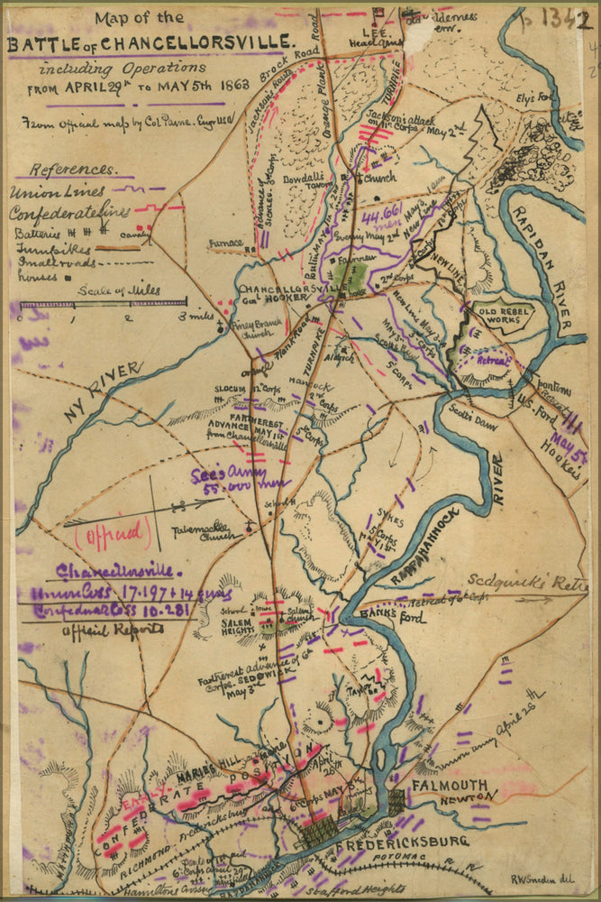 24"x36" Gallery Poster, Map of the battle of Chancellorsville 1863