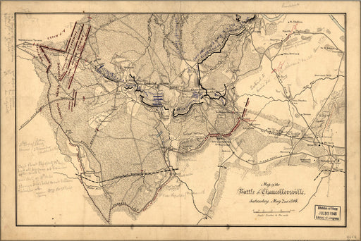 24"x36" Gallery Poster, Map of the battle of Chancellorsville, May 2 1863