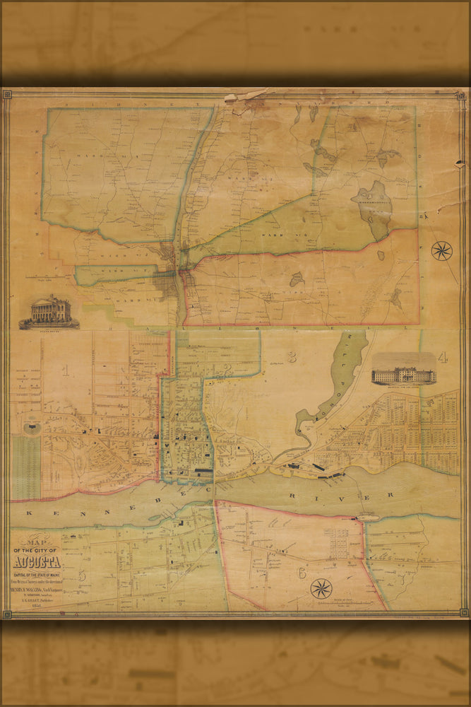 24"x36" Gallery Poster, Map of the city of Augusta, Maine 1851
