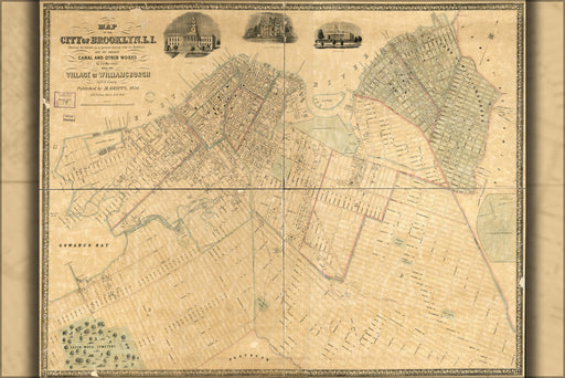 24"x36" Gallery Poster, Map of the city of Brooklyn and williamsburg 1850