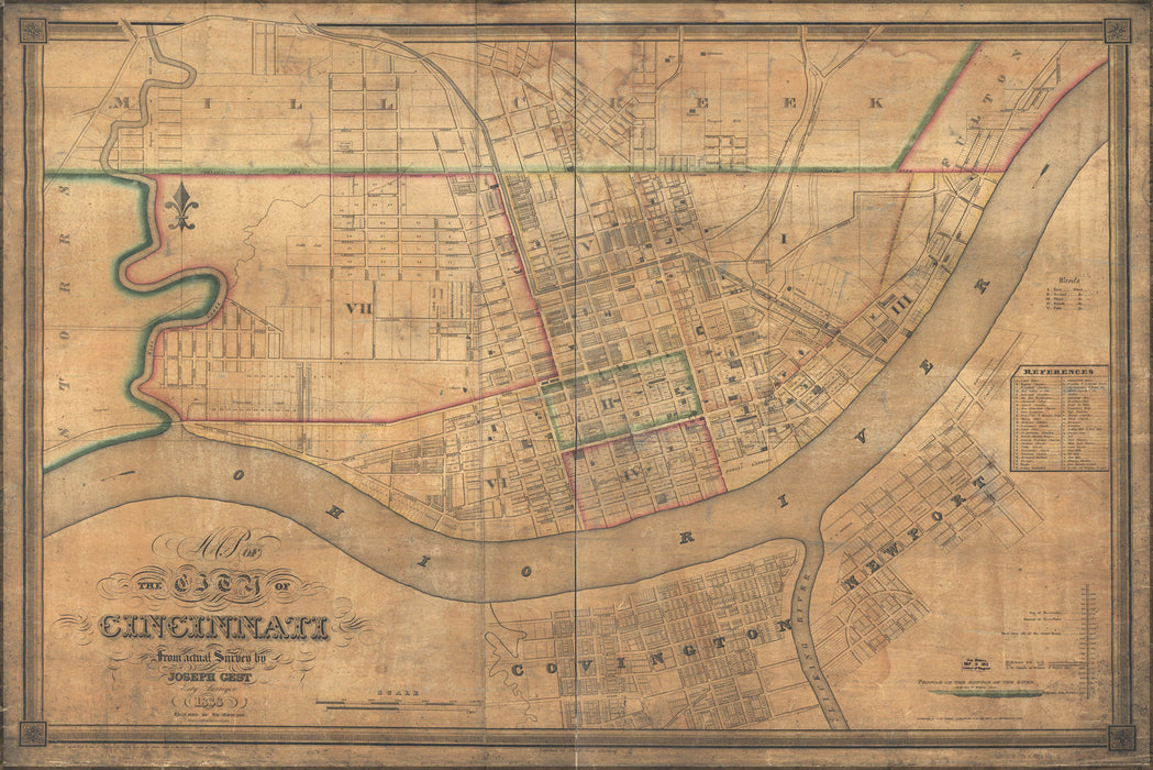 24"x36" Gallery Poster, Map of the city of Cincinnati 1838