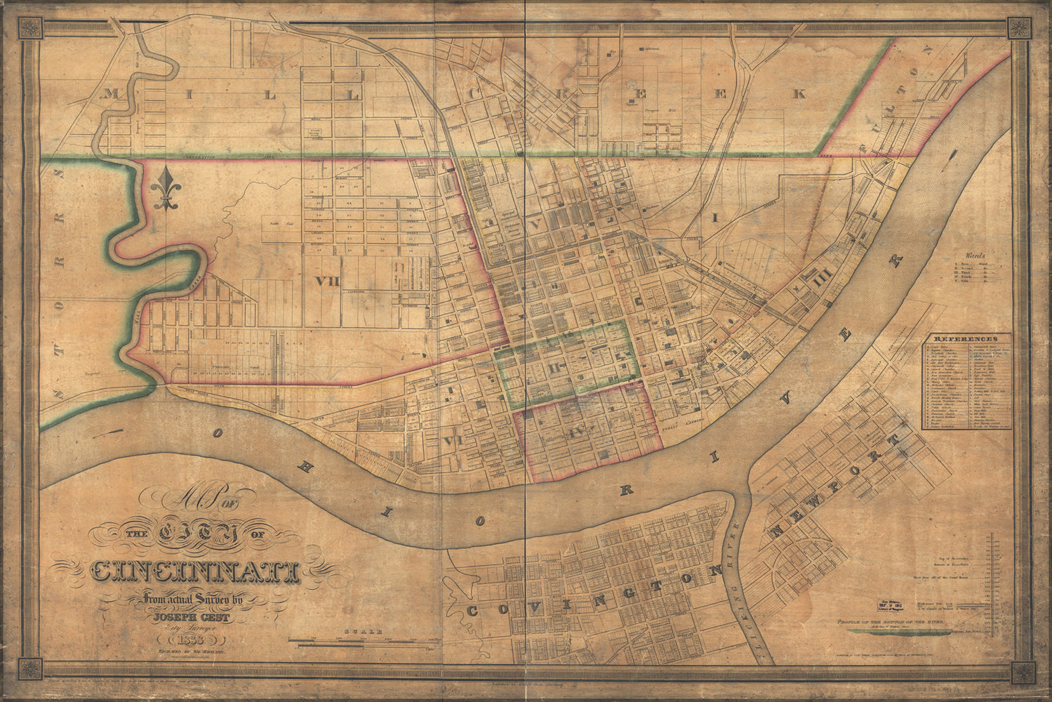 24"x36" Gallery Poster, Map of the city of Cincinnati 1838