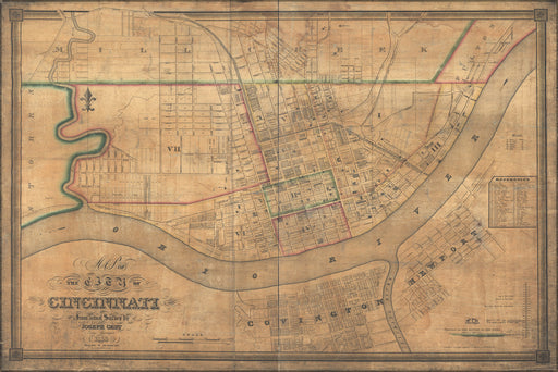 24"x36" Gallery Poster, Map of the city of Cincinnati 1838