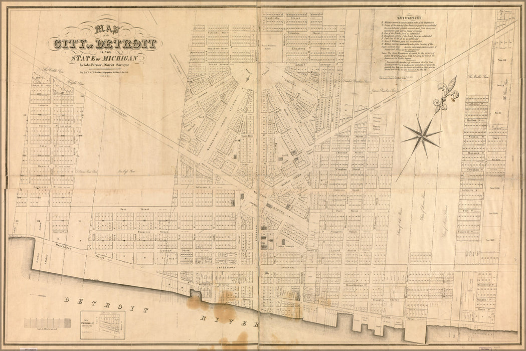 24"x36" Gallery Poster, Map of the city of Detroit Michigan 1835