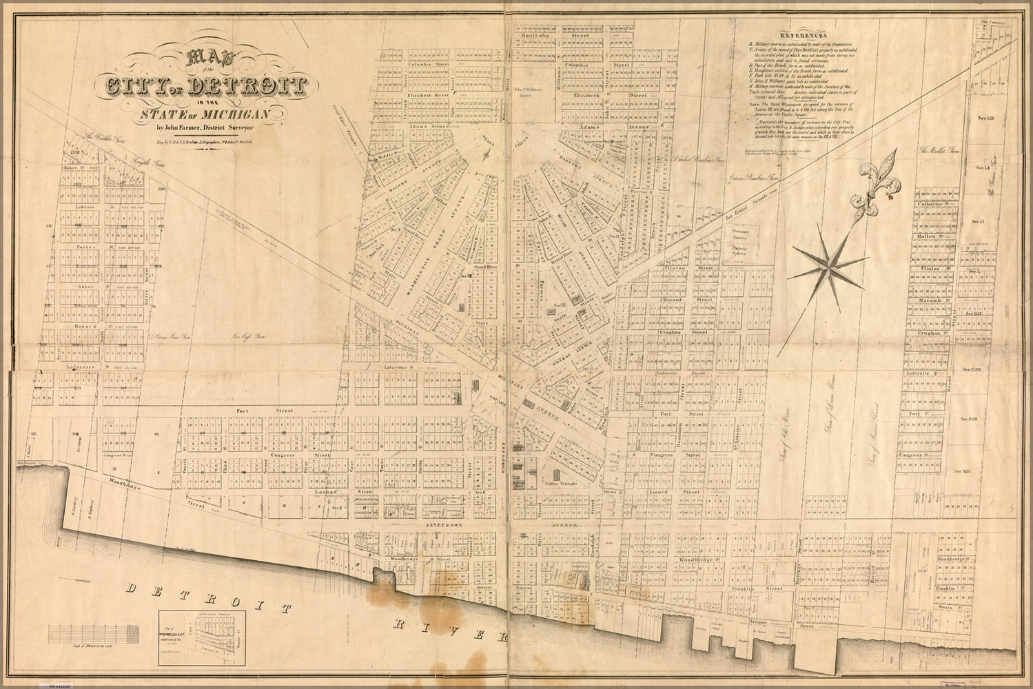 24"x36" Gallery Poster, Map of the city of Detroit Michigan 1835