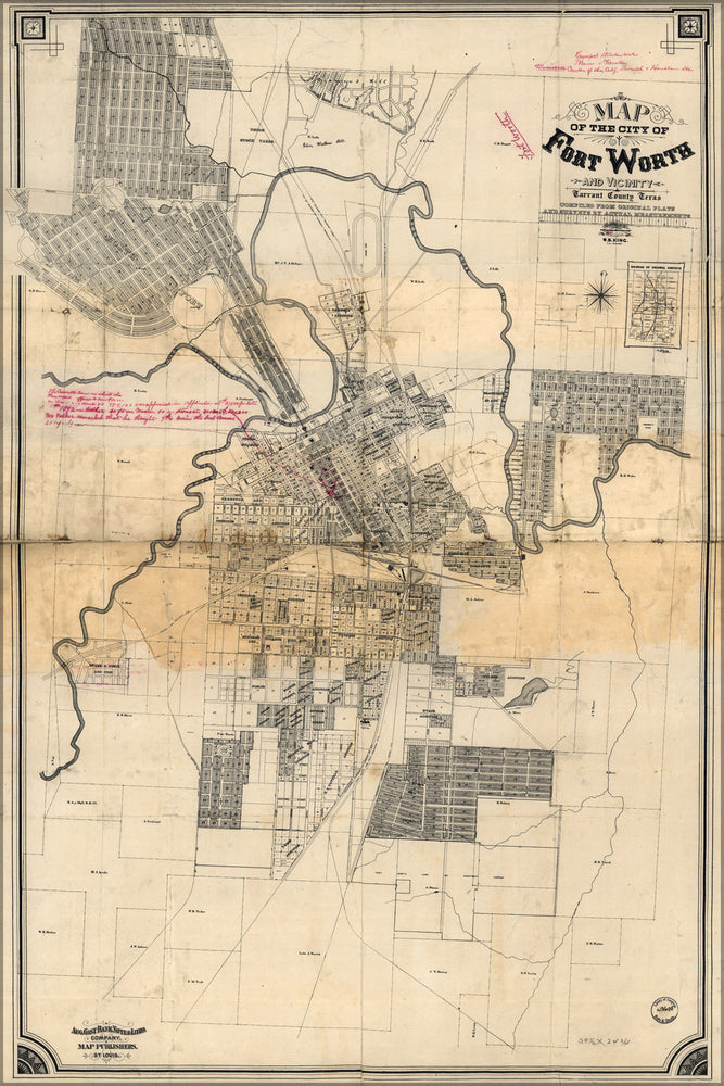 24"x36" Gallery Poster, Map of the city of Fort Worth texas 1880