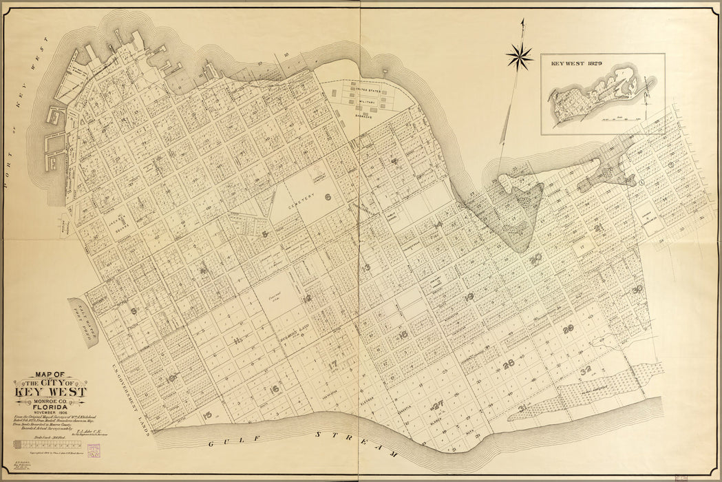 24"x36" Gallery Poster, Map of the city of Key West, Florida 1908