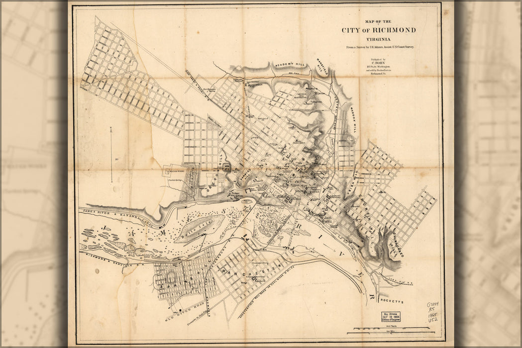 24"x36" Gallery Poster, Map of the city of Richmond, Virginia 1864