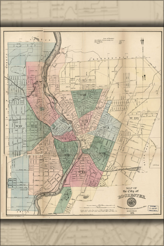 24"x36" Gallery Poster, Map of the city of Rochester new york 1879