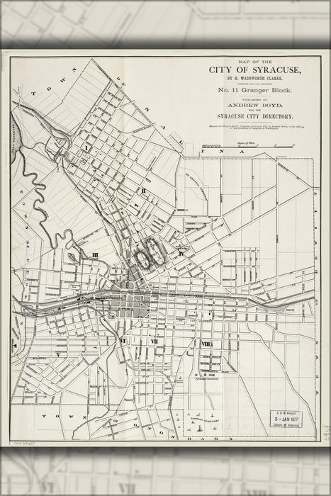 24"x36" Gallery Poster, Map of the city of Syracuse new york 1871
