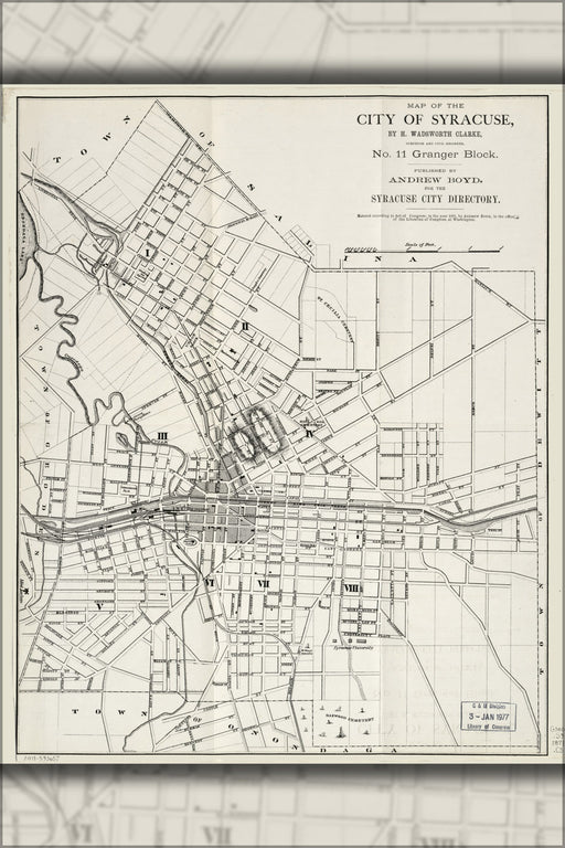 24"x36" Gallery Poster, Map of the city of Syracuse new york 1871