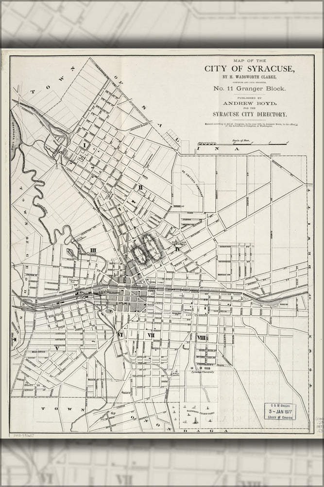 24"x36" Gallery Poster, Map of the city of Syracuse new york 1871