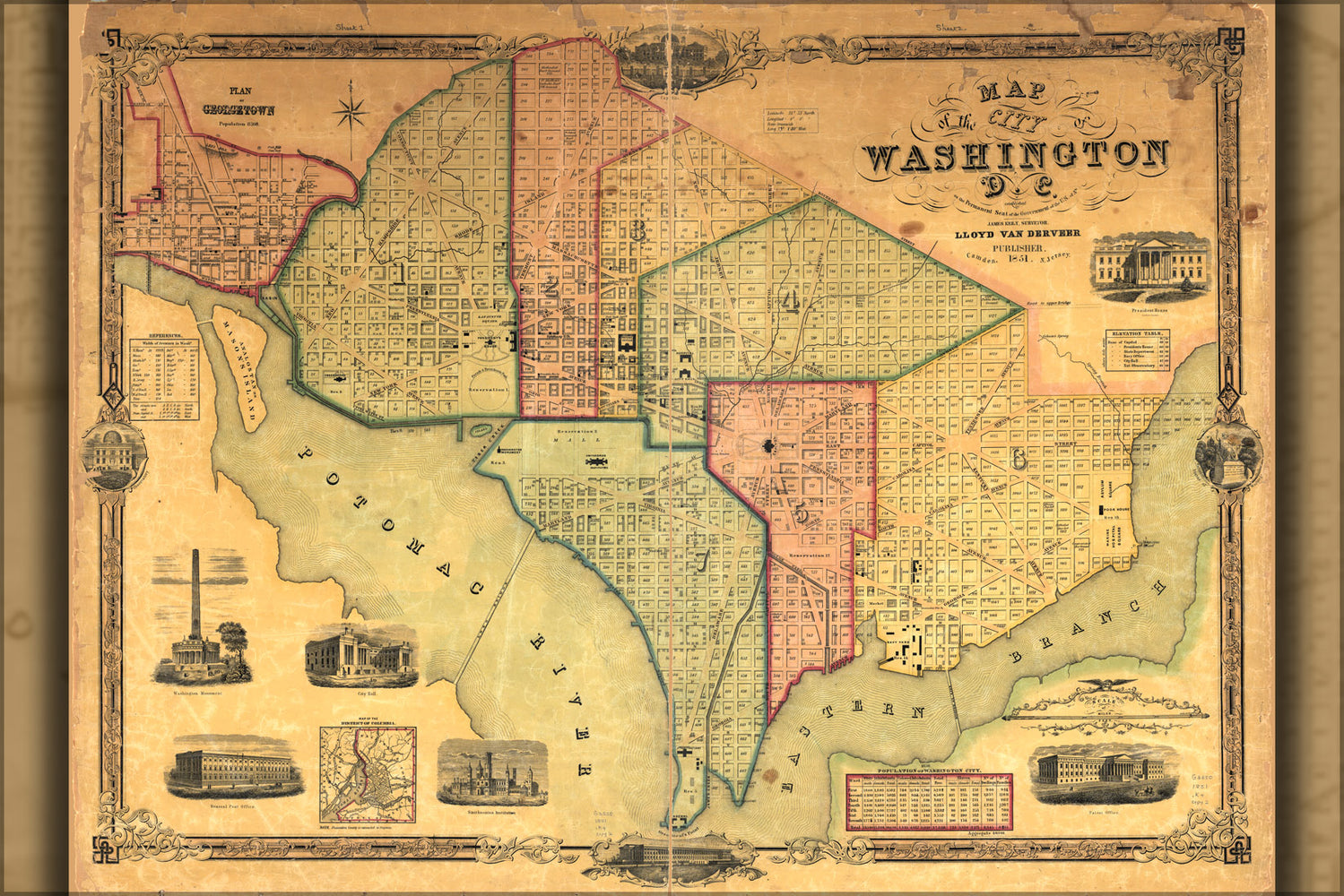 24"x36" Gallery Poster, Map of the city of Washington D.C. 1851