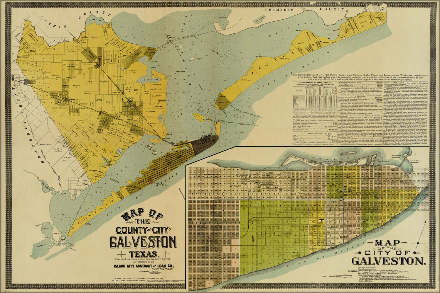 24"x36" Gallery Poster, Map of the county & city of Galveston Texas 1891