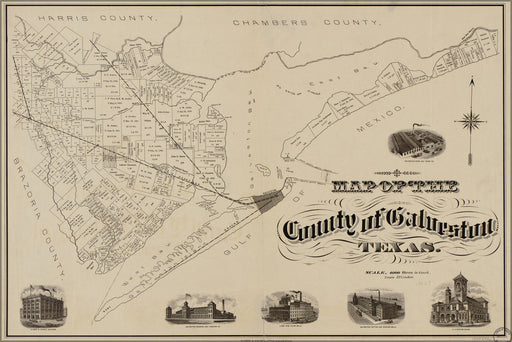 24"x36" Gallery Poster, Map of the county of Galveston, Texas 1902