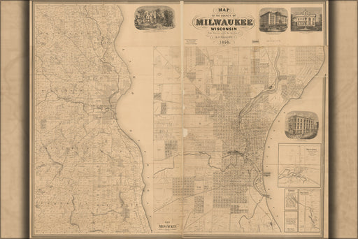 24"x36" Gallery Poster, Map of the county of Milwaukee, Wisconsin 1858