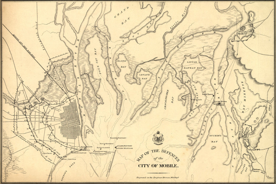 24"x36" Gallery Poster, Map of the defences of Mobile alabama 1862-64
