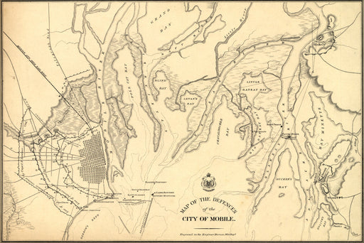 24"x36" Gallery Poster, Map of the defences of Mobile alabama 1862-64