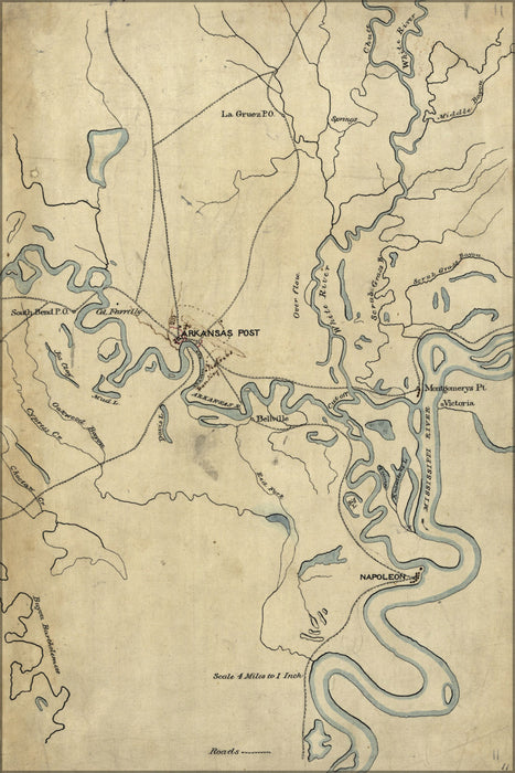 24"x36" Gallery Poster, Map of the environs of Arkansas Post 1863