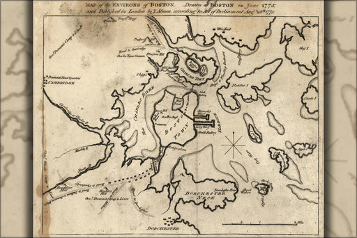 24"x36" Gallery Poster, Map of the environs of Boston 1775