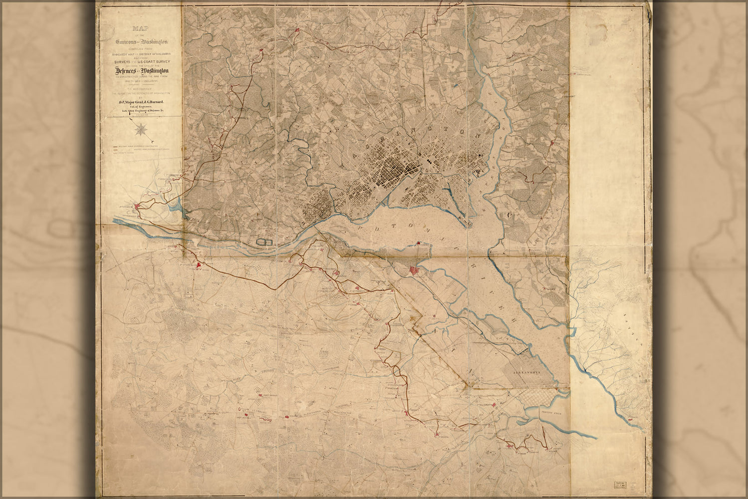 24"x36" Gallery Poster, Map of the environs of Washington d.c. 1865