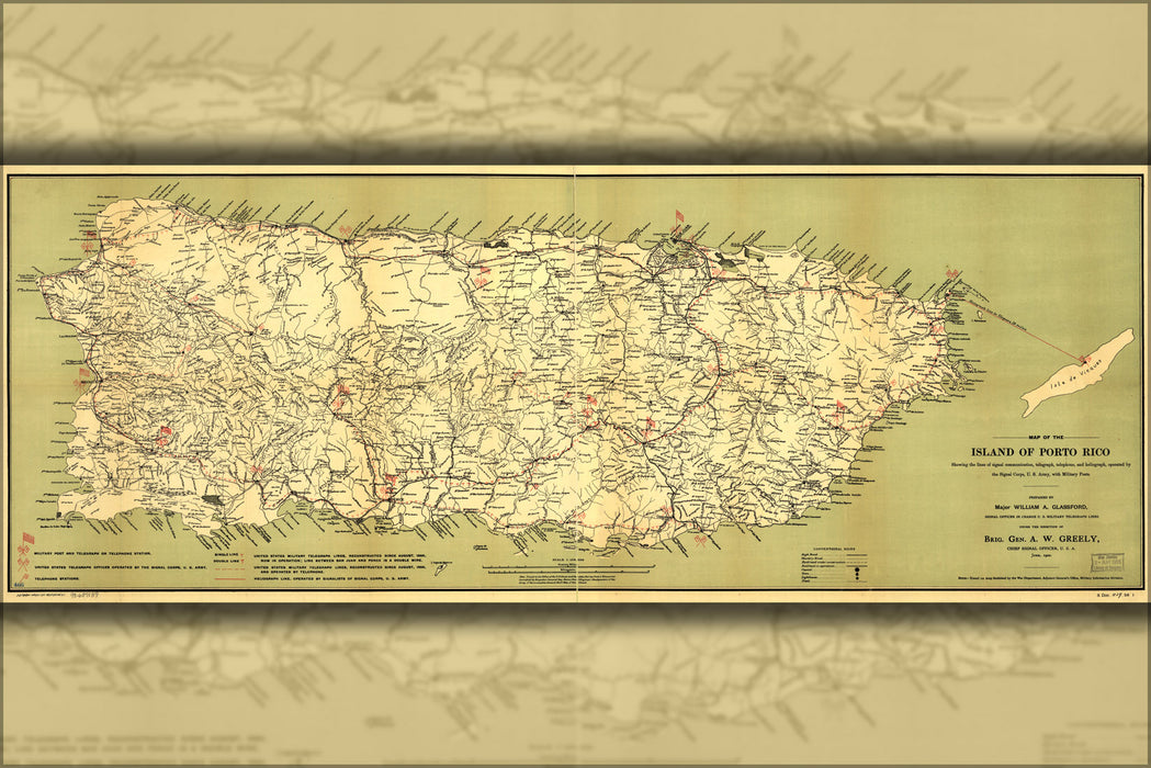 24"x36" Gallery Poster, Map of the island of puerto rico 1900
