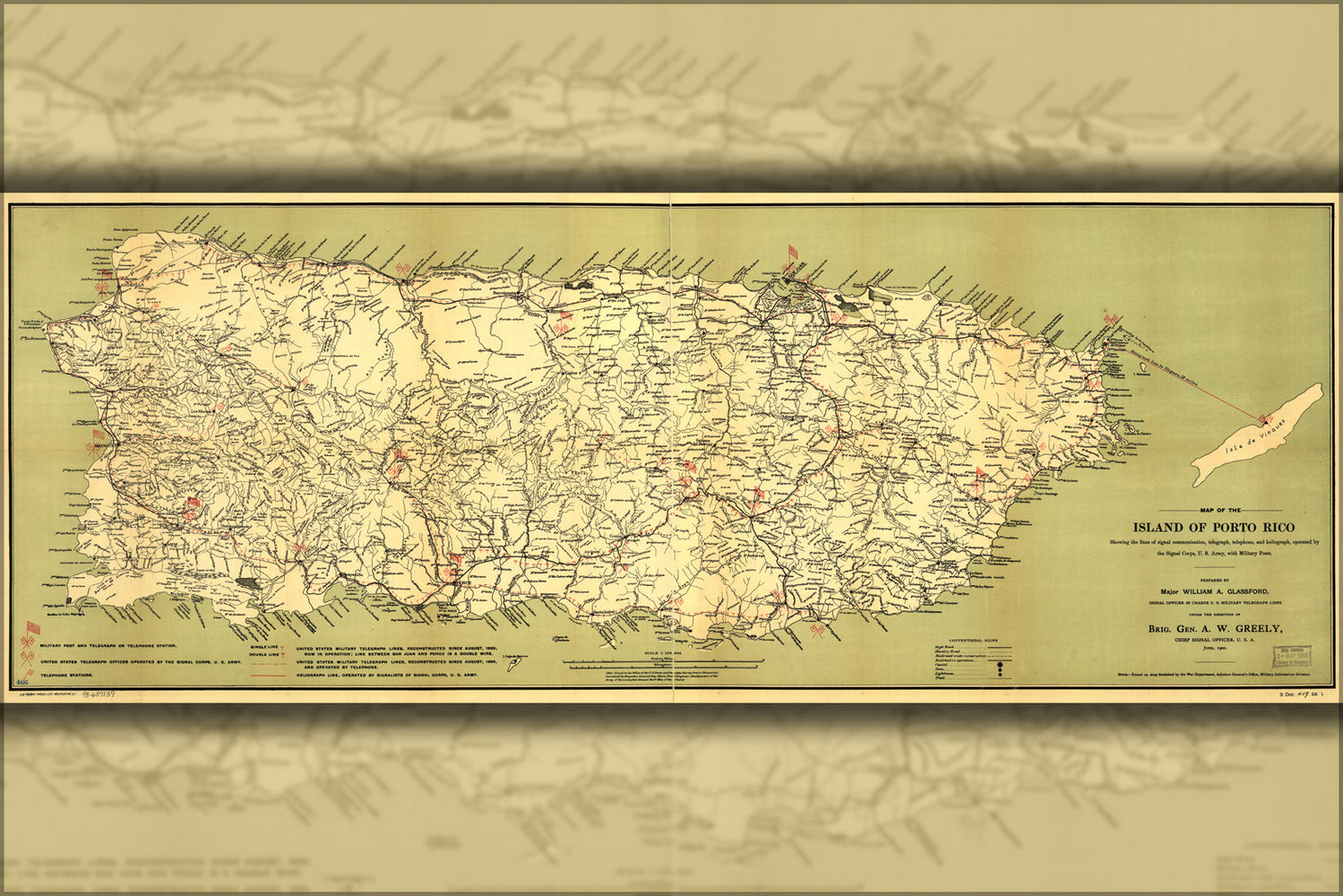 24"x36" Gallery Poster, Map of the island of puerto rico 1900