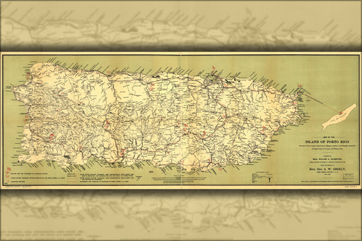 24"x36" Gallery Poster, Map of the island of puerto rico 1900